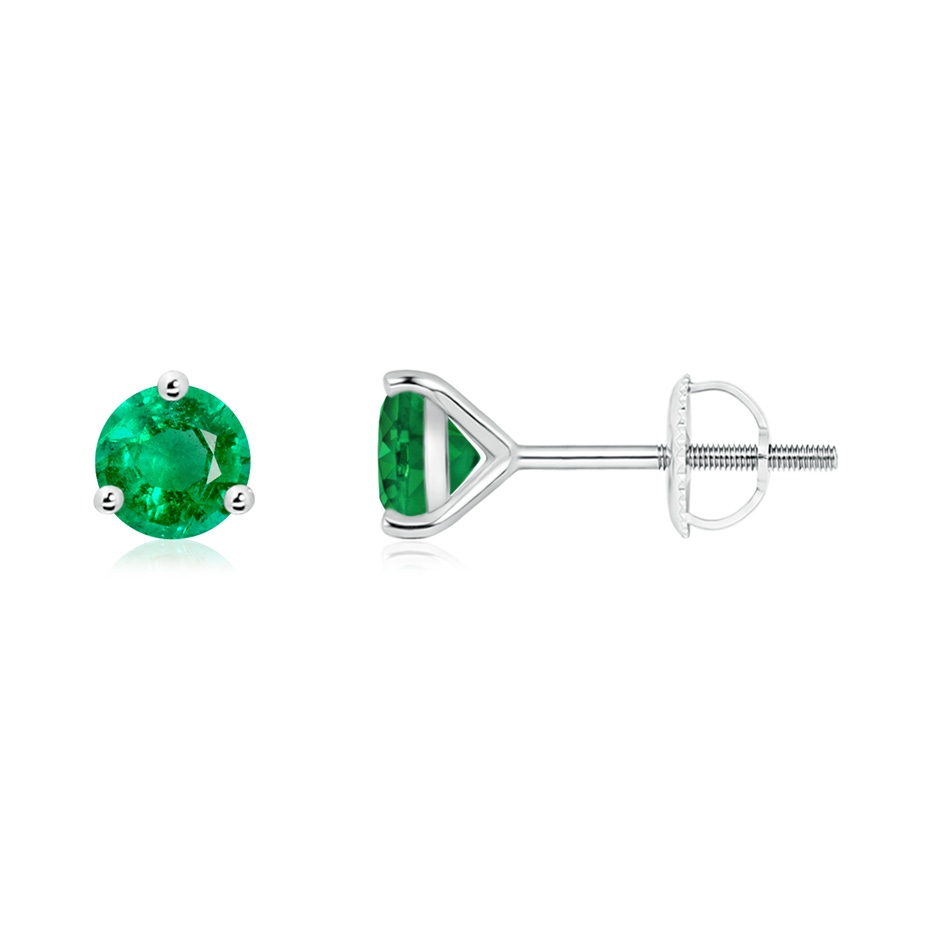 5mm AAA Martini-Set Round Emerald Stud Earrings in White Gold 