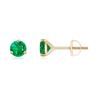 5mm AAA Martini-Set Round Emerald Stud Earrings in Yellow Gold