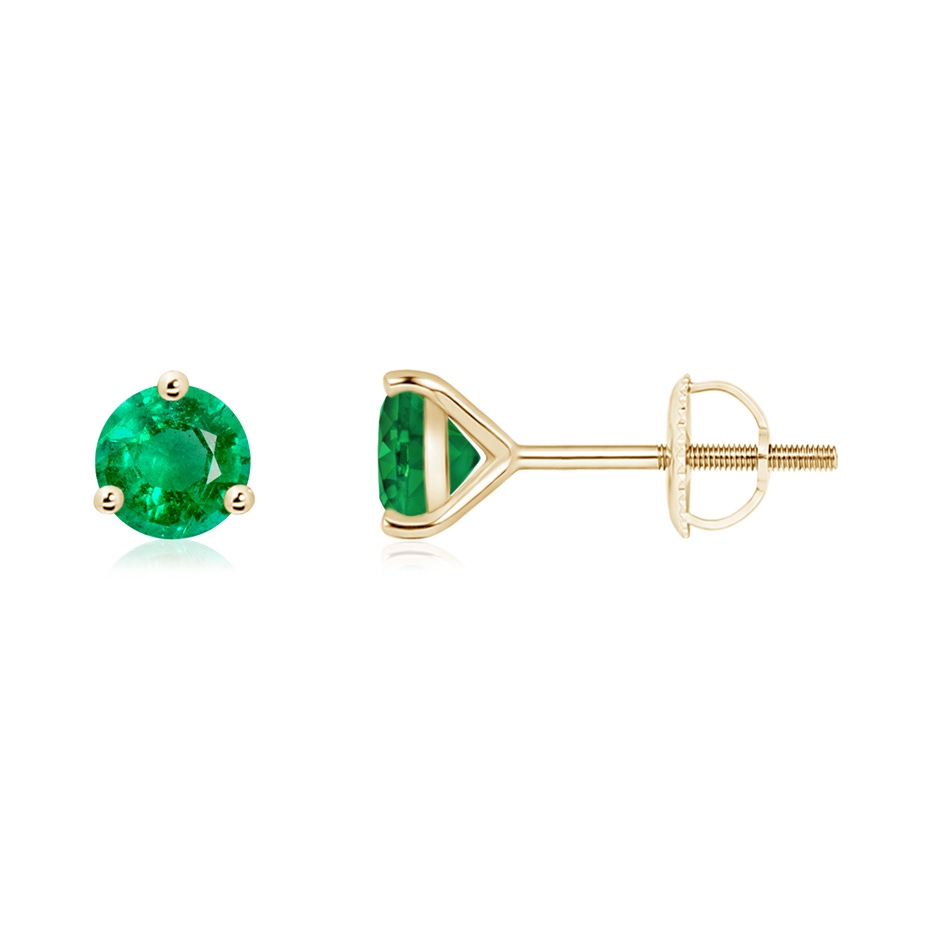 5mm AAA Martini-Set Round Emerald Stud Earrings in Yellow Gold 