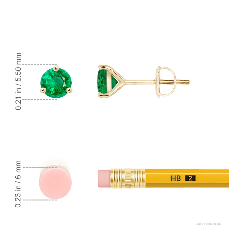 5mm AAA Martini-Set Round Emerald Stud Earrings in Yellow Gold ruler