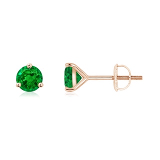 5mm AAAA Martini-Set Round Emerald Stud Earrings in Rose Gold