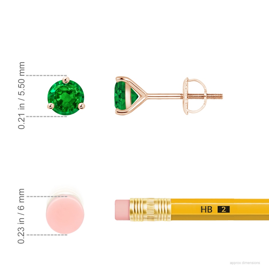5mm AAAA Martini-Set Round Emerald Stud Earrings in Rose Gold ruler