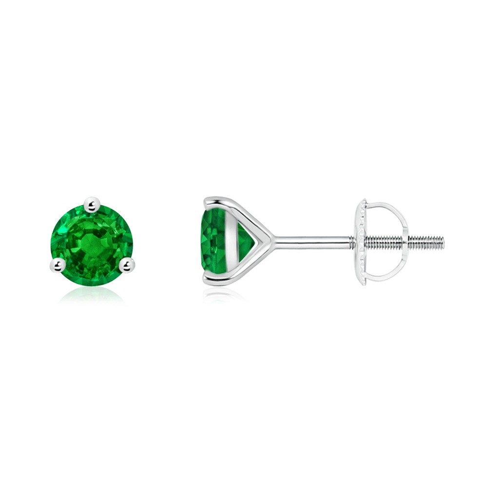 5mm AAAA Martini-Set Round Emerald Stud Earrings in White Gold