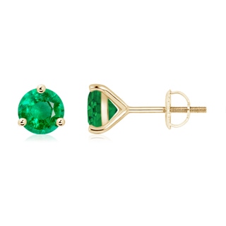 6mm AAA Martini-Set Round Emerald Stud Earrings in 10K Yellow Gold