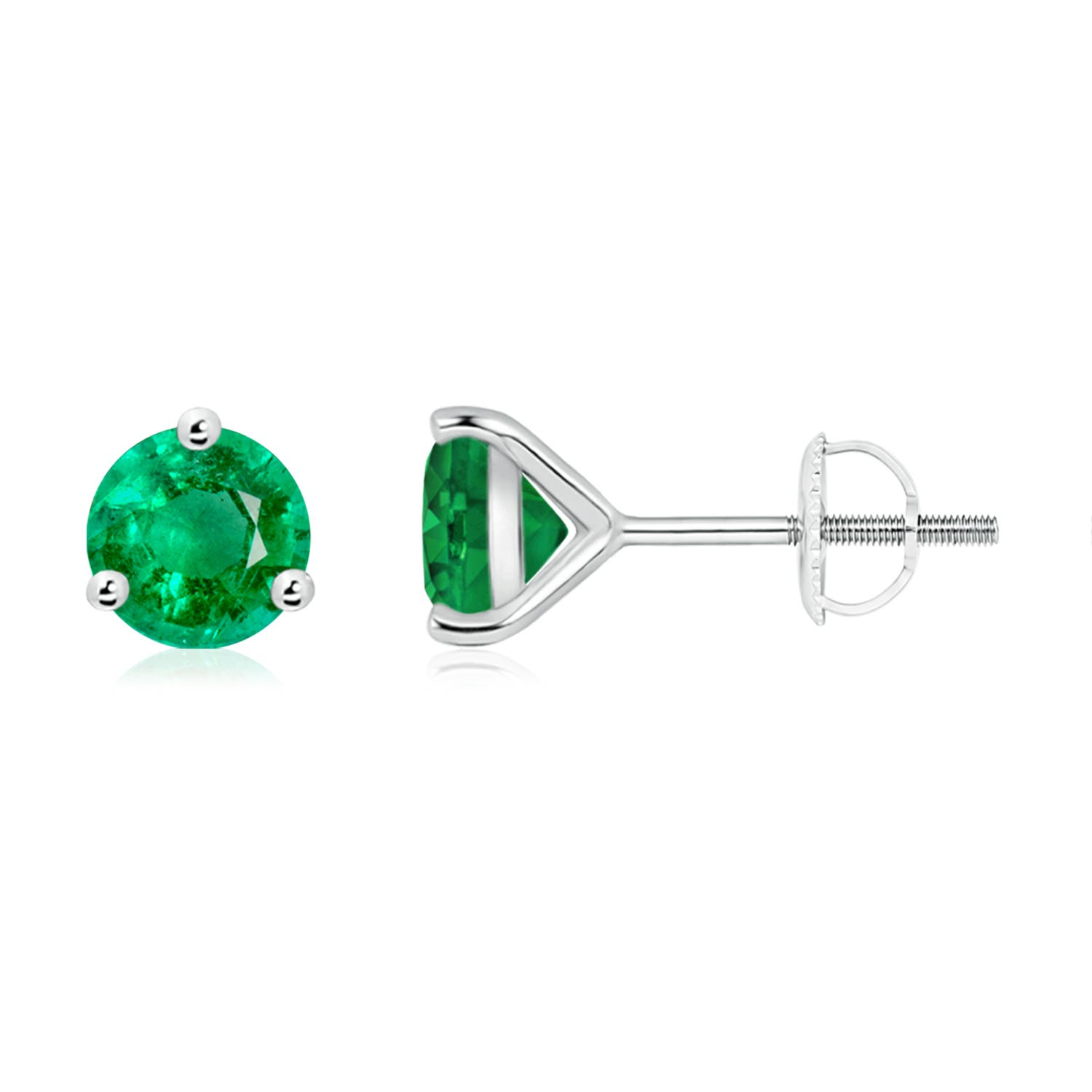 6mm AAA Martini-Set Round Emerald Stud Earrings in 18K White Gold