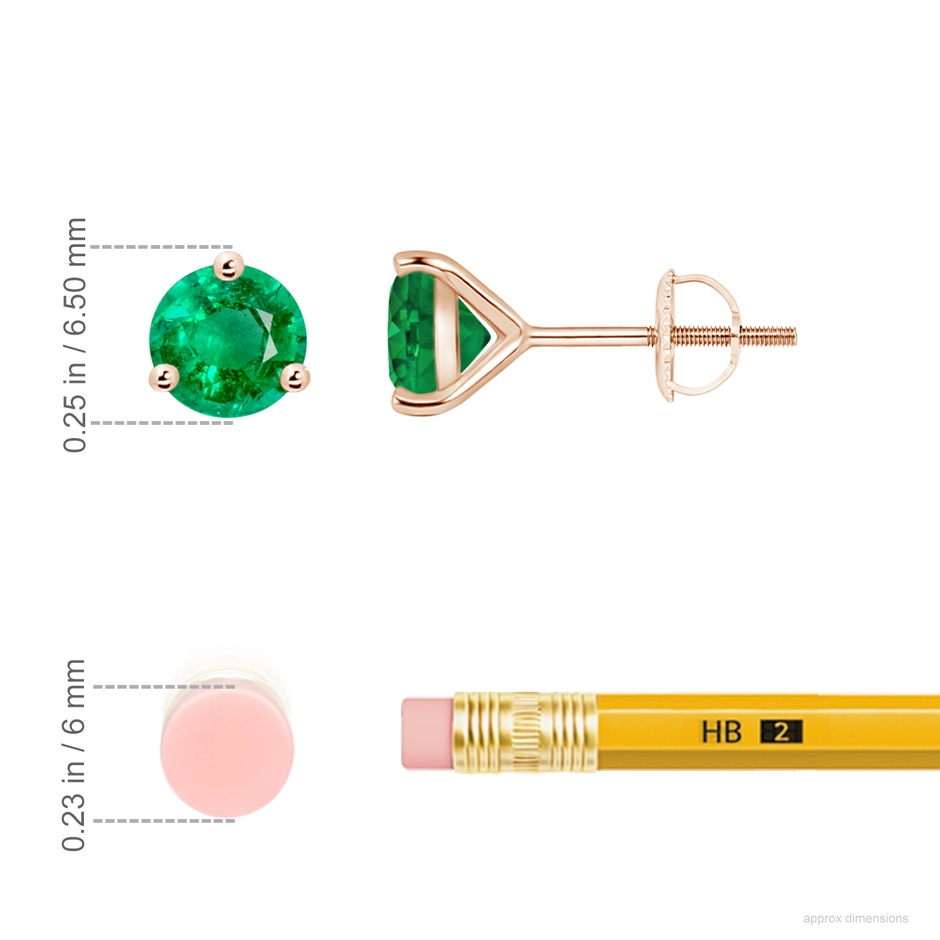 6mm AAA Martini-Set Round Emerald Stud Earrings in Rose Gold ruler