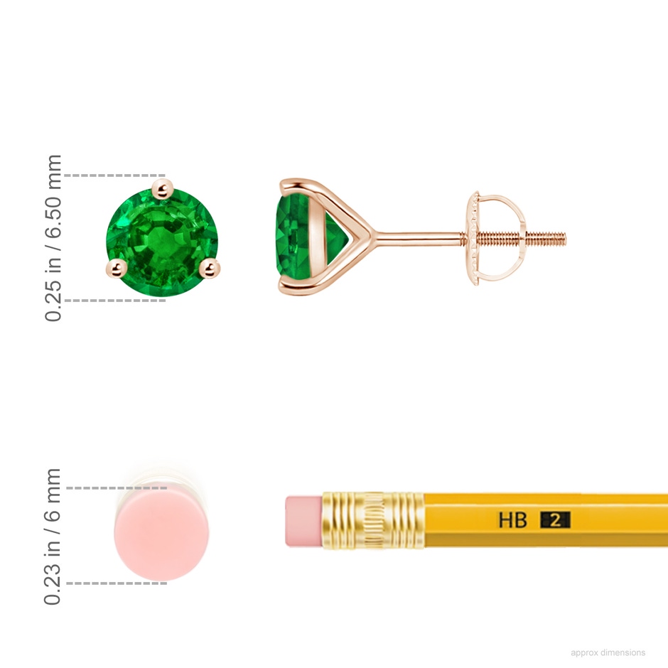 6mm AAAA Martini-Set Round Emerald Stud Earrings in Rose Gold ruler