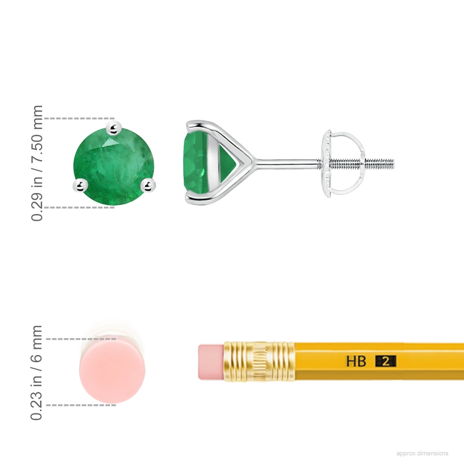 7mm A Martini-Set Round Emerald Stud Earrings in P950 Platinum ruler