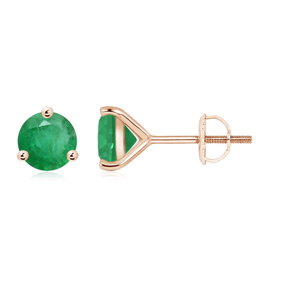 7mm A Martini-Set Round Emerald Stud Earrings in Rose Gold 