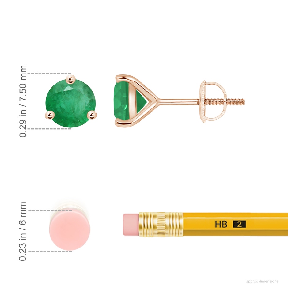 7mm A Martini-Set Round Emerald Stud Earrings in Rose Gold ruler