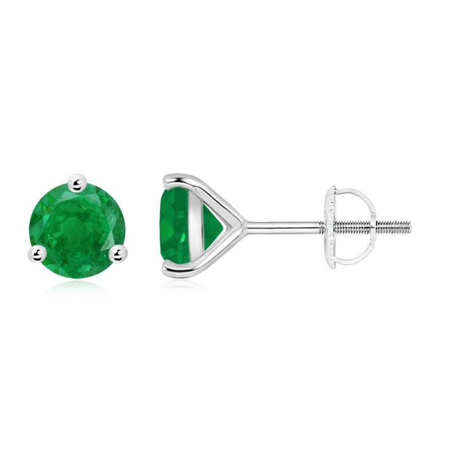 7mm AA Martini-Set Round Emerald Stud Earrings in P950 Platinum 