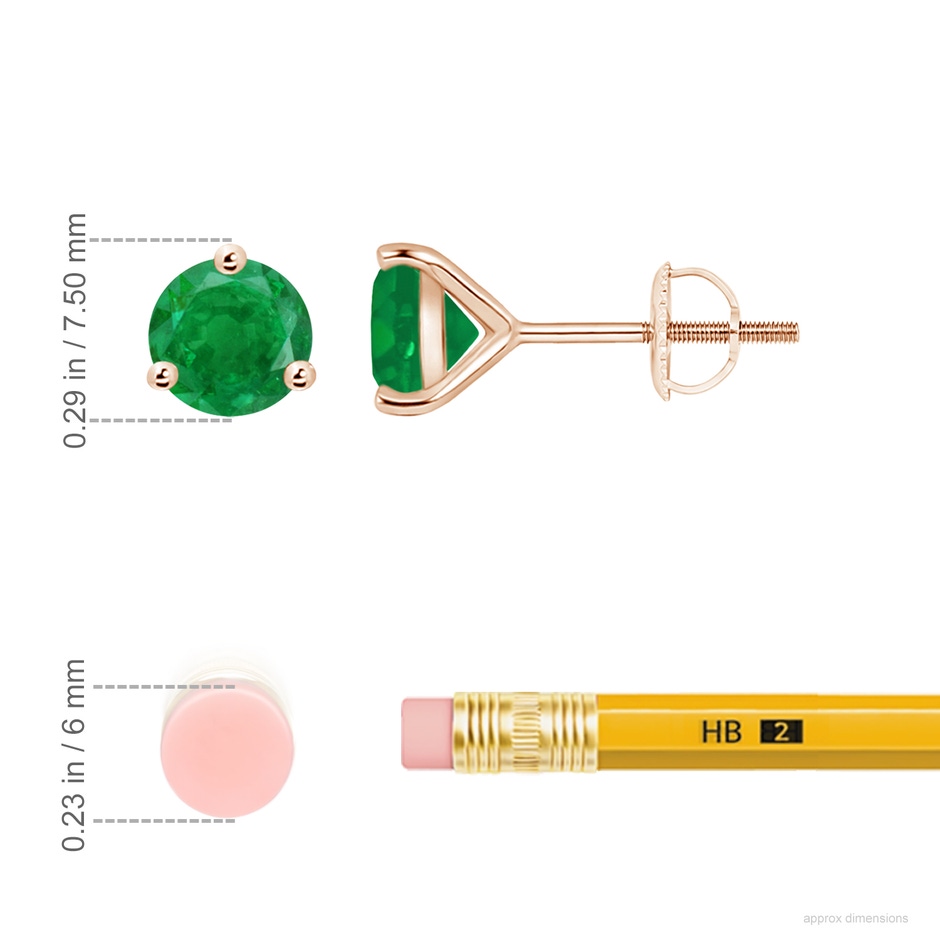 7mm AA Martini-Set Round Emerald Stud Earrings in Rose Gold ruler