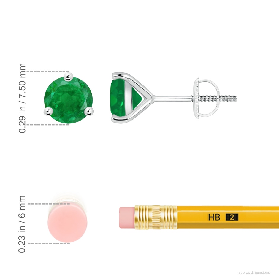 7mm AA Martini-Set Round Emerald Stud Earrings in White Gold ruler