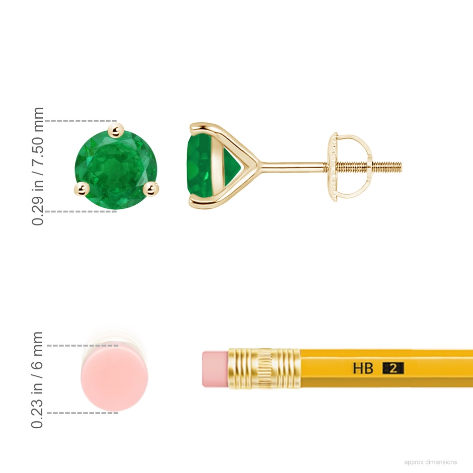 7mm AA Martini-Set Round Emerald Stud Earrings in Yellow Gold ruler