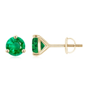 7mm AAA Martini-Set Round Emerald Stud Earrings in 10K Yellow Gold