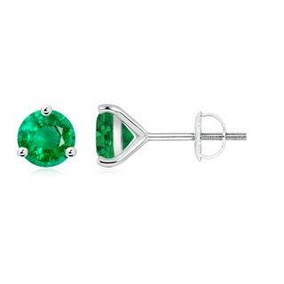 7mm AAA Martini-Set Round Emerald Stud Earrings in P950 Platinum