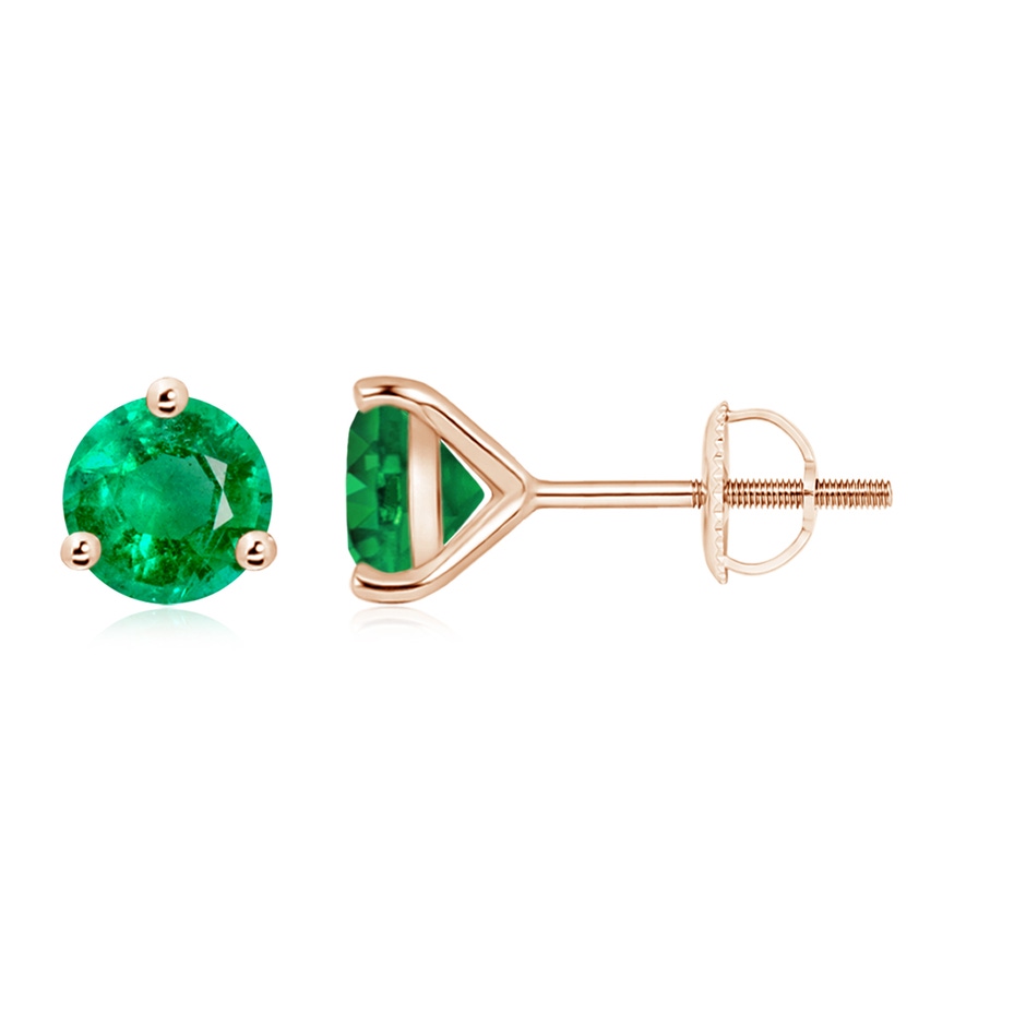7mm AAA Martini-Set Round Emerald Stud Earrings in Rose Gold 