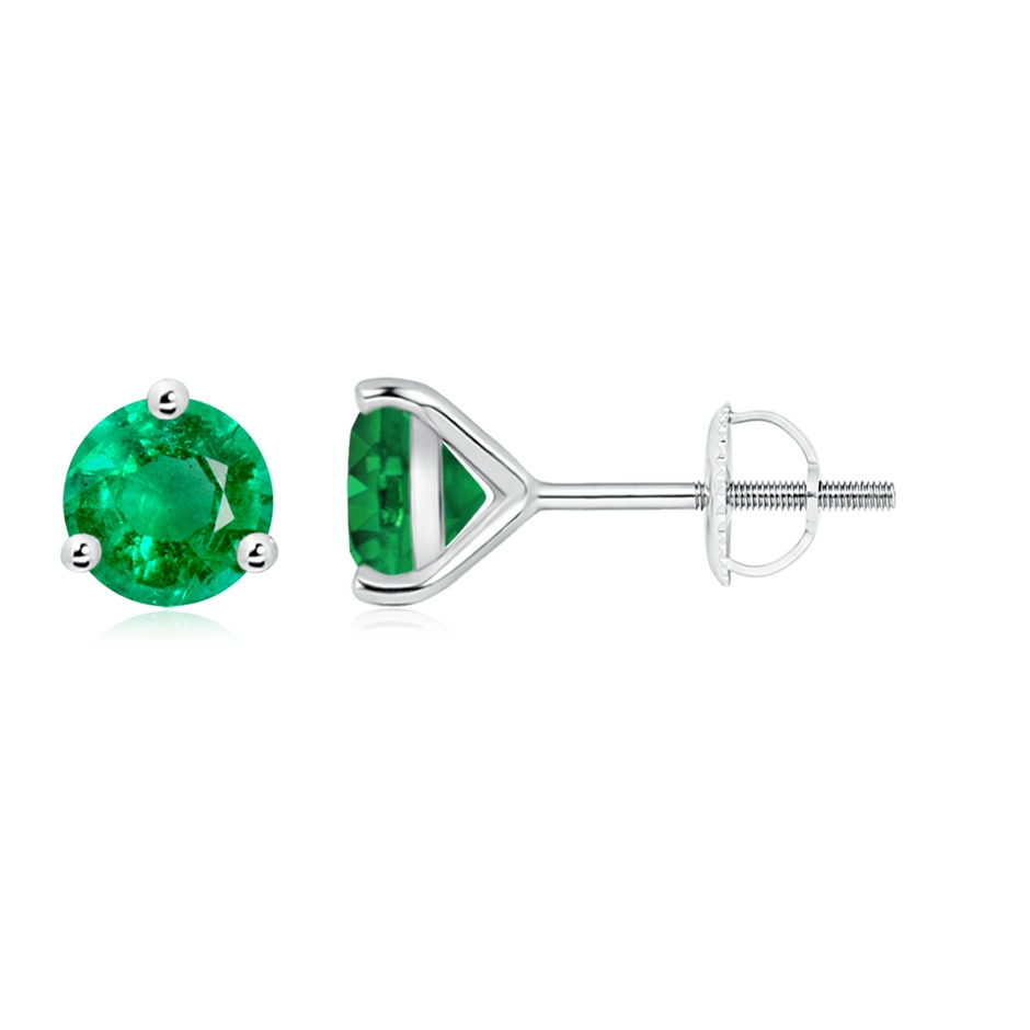 7mm AAA Martini-Set Round Emerald Stud Earrings in White Gold 