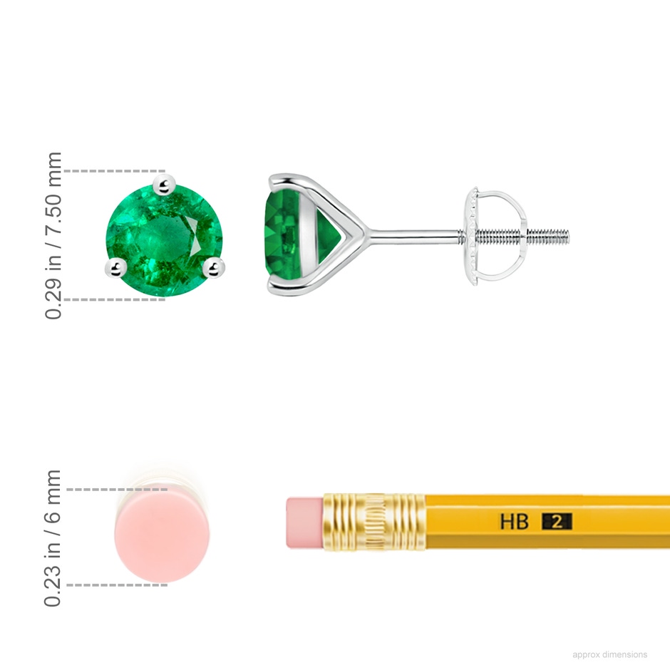 7mm AAA Martini-Set Round Emerald Stud Earrings in White Gold ruler