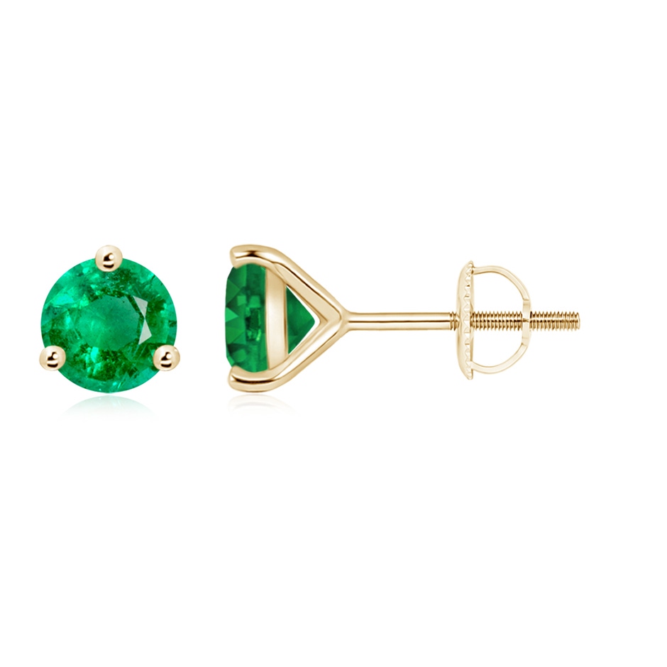 7mm AAA Martini-Set Round Emerald Stud Earrings in Yellow Gold 
