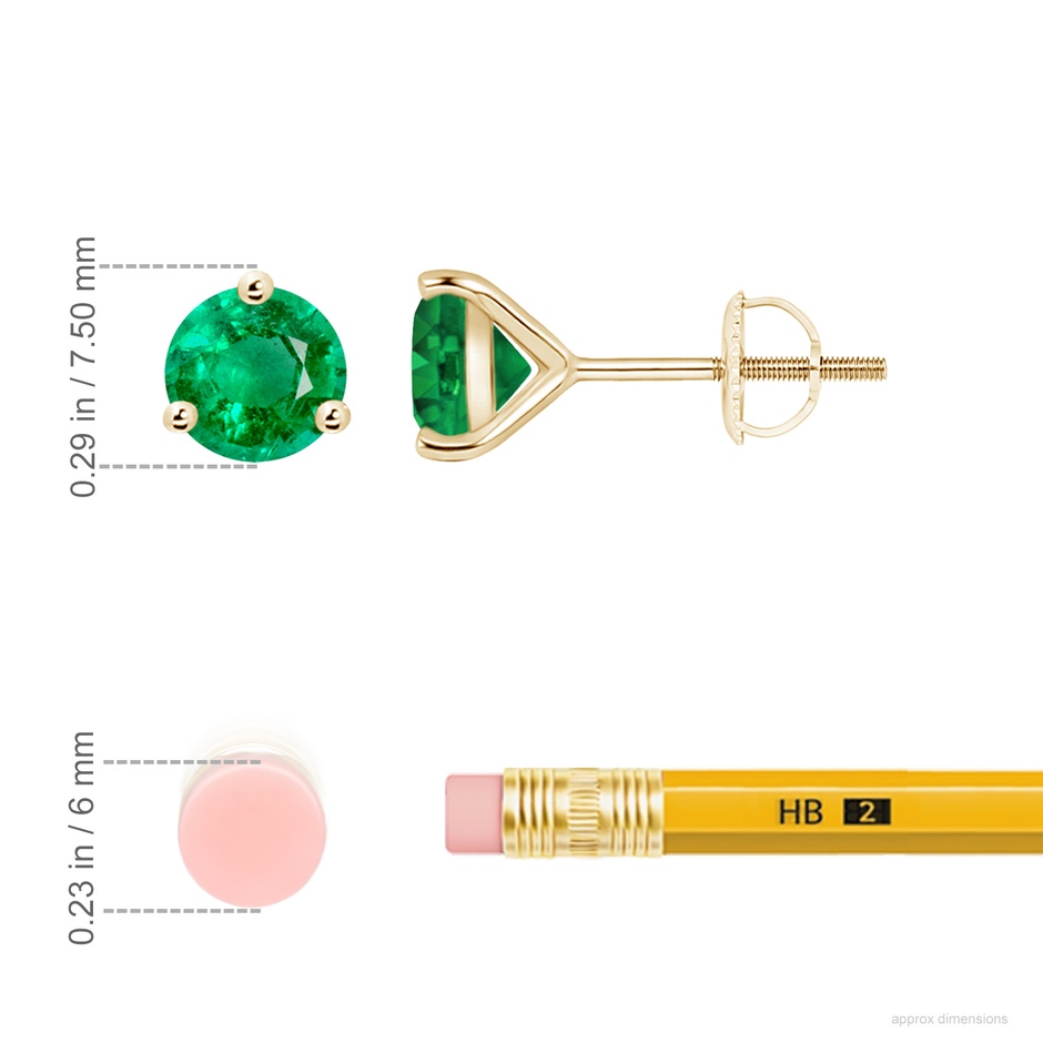 7mm AAA Martini-Set Round Emerald Stud Earrings in Yellow Gold ruler