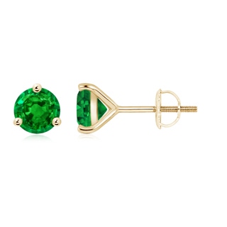 7mm AAAA Martini-Set Round Emerald Stud Earrings in 10K Yellow Gold