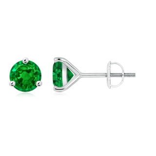 7mm AAAA Martini-Set Round Emerald Stud Earrings in P950 Platinum