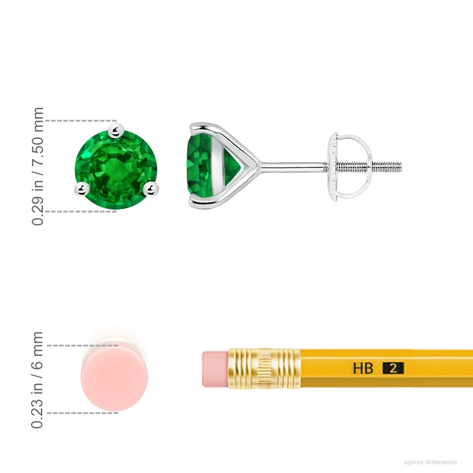 7mm AAAA Martini-Set Round Emerald Stud Earrings in P950 Platinum ruler