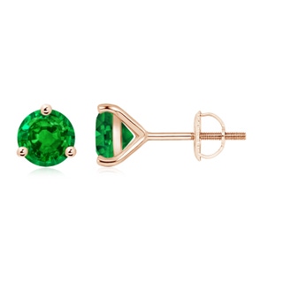 7mm AAAA Martini-Set Round Emerald Stud Earrings in Rose Gold