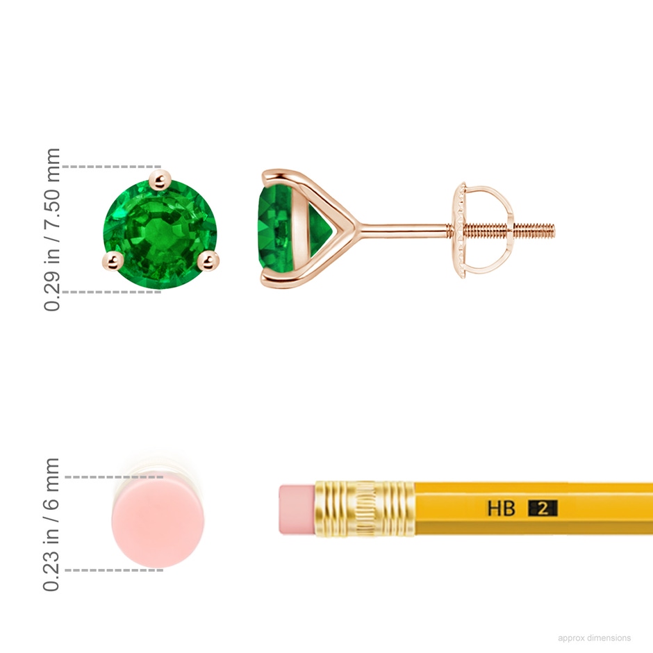 7mm AAAA Martini-Set Round Emerald Stud Earrings in Rose Gold ruler