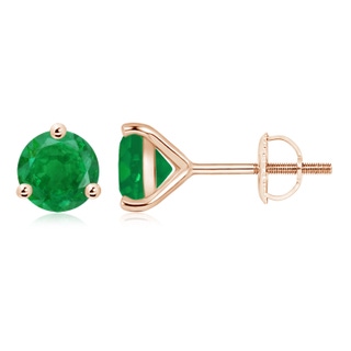 8mm AA Martini-Set Round Emerald Stud Earrings in Rose Gold