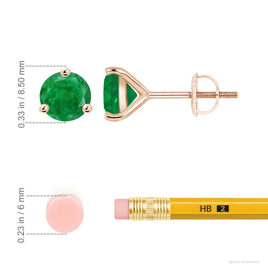 8mm AA Martini-Set Round Emerald Stud Earrings in Rose Gold ruler