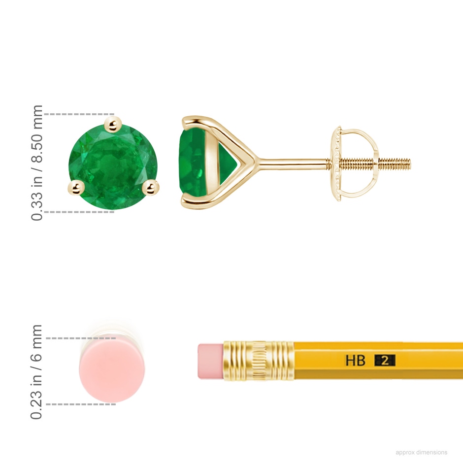 8mm AA Martini-Set Round Emerald Stud Earrings in Yellow Gold ruler
