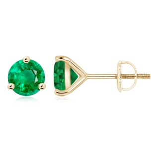 8mm AAA Martini-Set Round Emerald Stud Earrings in 10K Yellow Gold