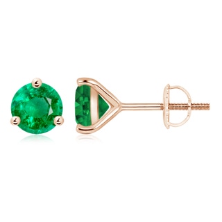 8mm AAA Martini-Set Round Emerald Stud Earrings in 9K Rose Gold
