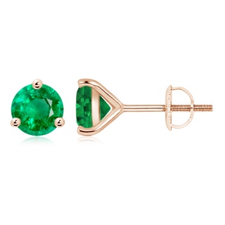 8mm AAA Martini-Set Round Emerald Stud Earrings in Rose Gold