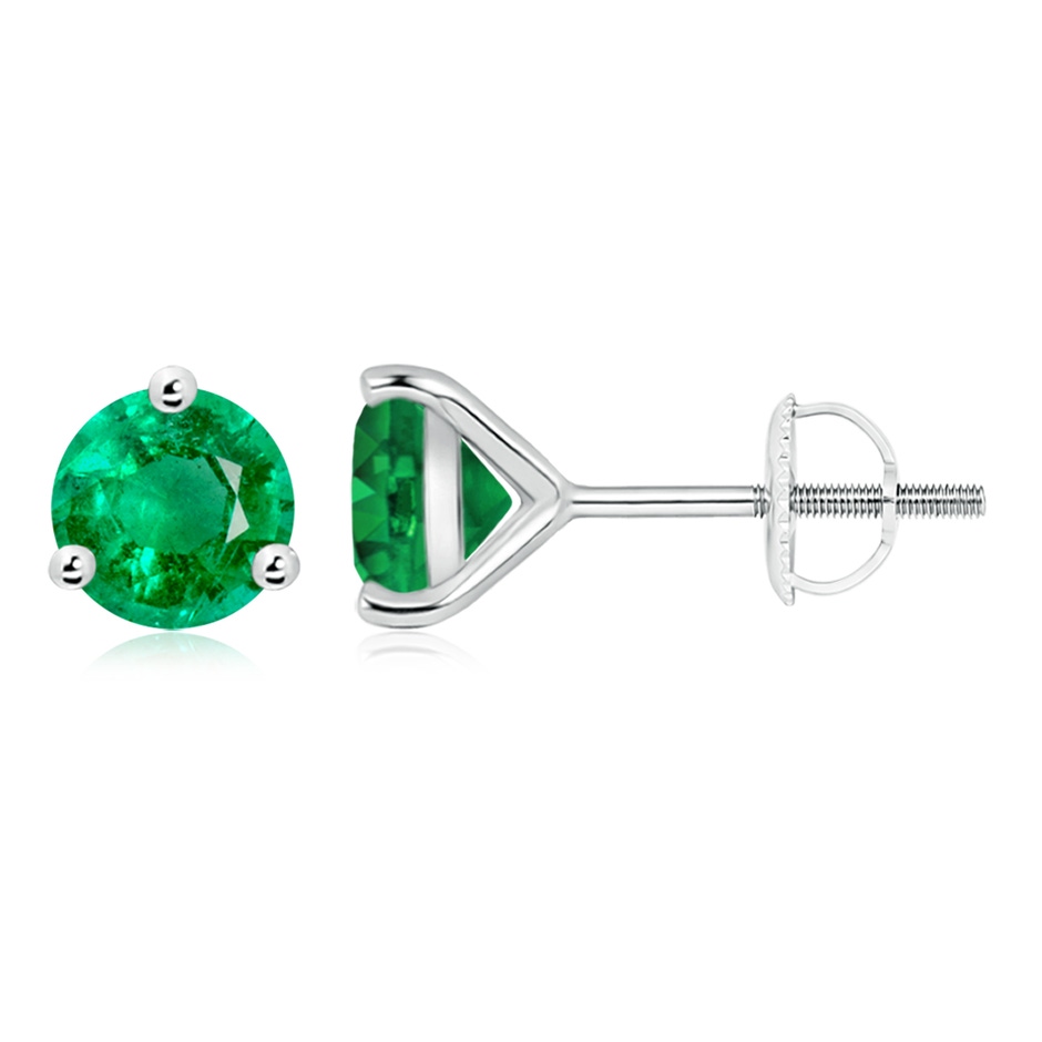 8mm AAA Martini-Set Round Emerald Stud Earrings in White Gold 