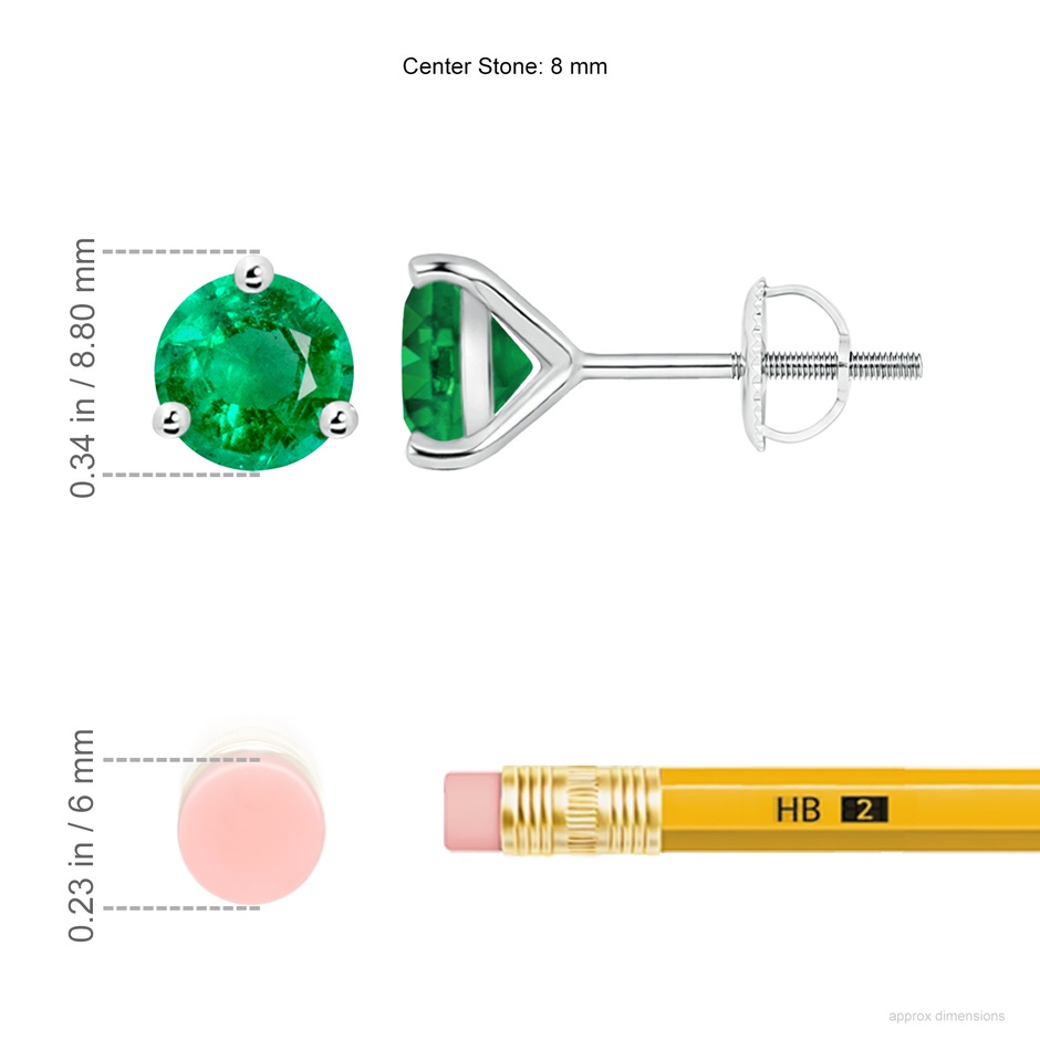 8mm AAA Martini-Set Round Emerald Stud Earrings in White Gold ruler