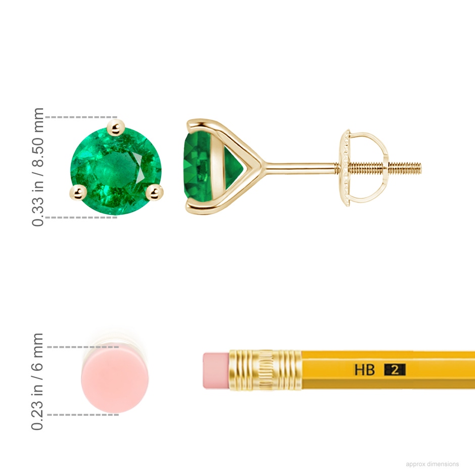 8mm AAA Martini-Set Round Emerald Stud Earrings in Yellow Gold ruler