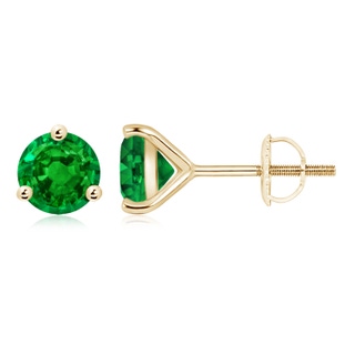 8mm AAAA Martini-Set Round Emerald Stud Earrings in 10K Yellow Gold