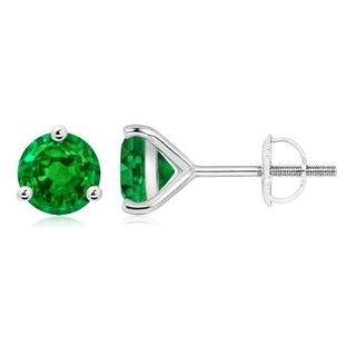 8mm AAAA Martini-Set Round Emerald Stud Earrings in P950 Platinum