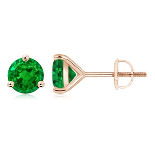 8mm AAAA Martini-Set Round Emerald Stud Earrings in Rose Gold