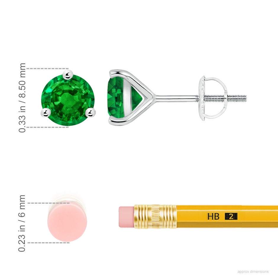 8mm AAAA Martini-Set Round Emerald Stud Earrings in White Gold ruler