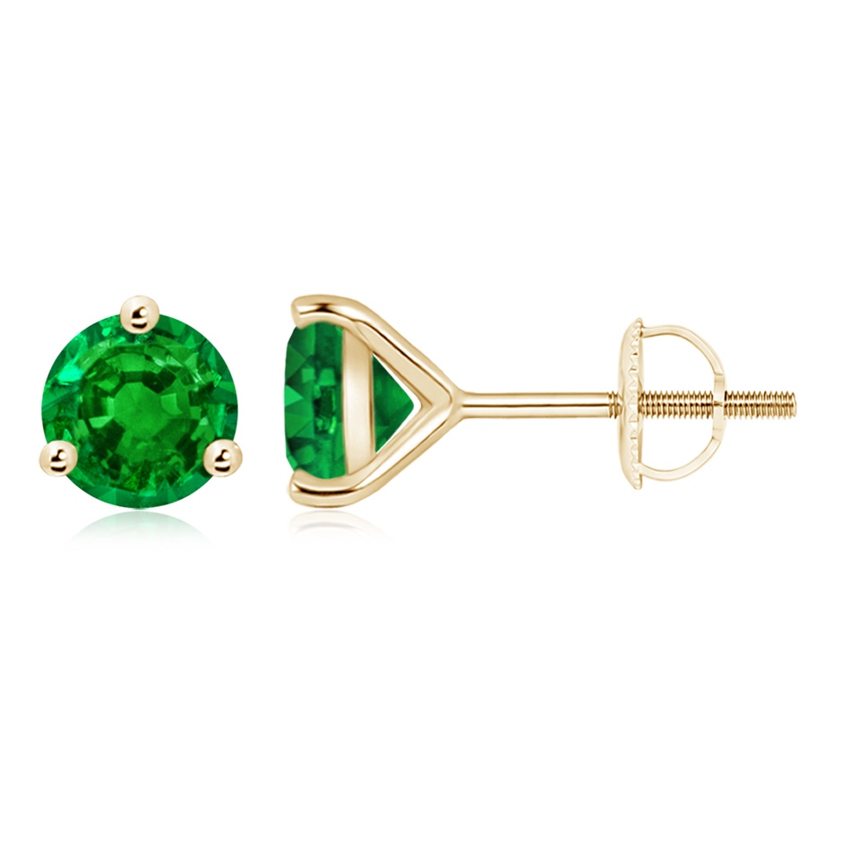 8mm AAAA Martini-Set Round Emerald Stud Earrings in Yellow Gold 