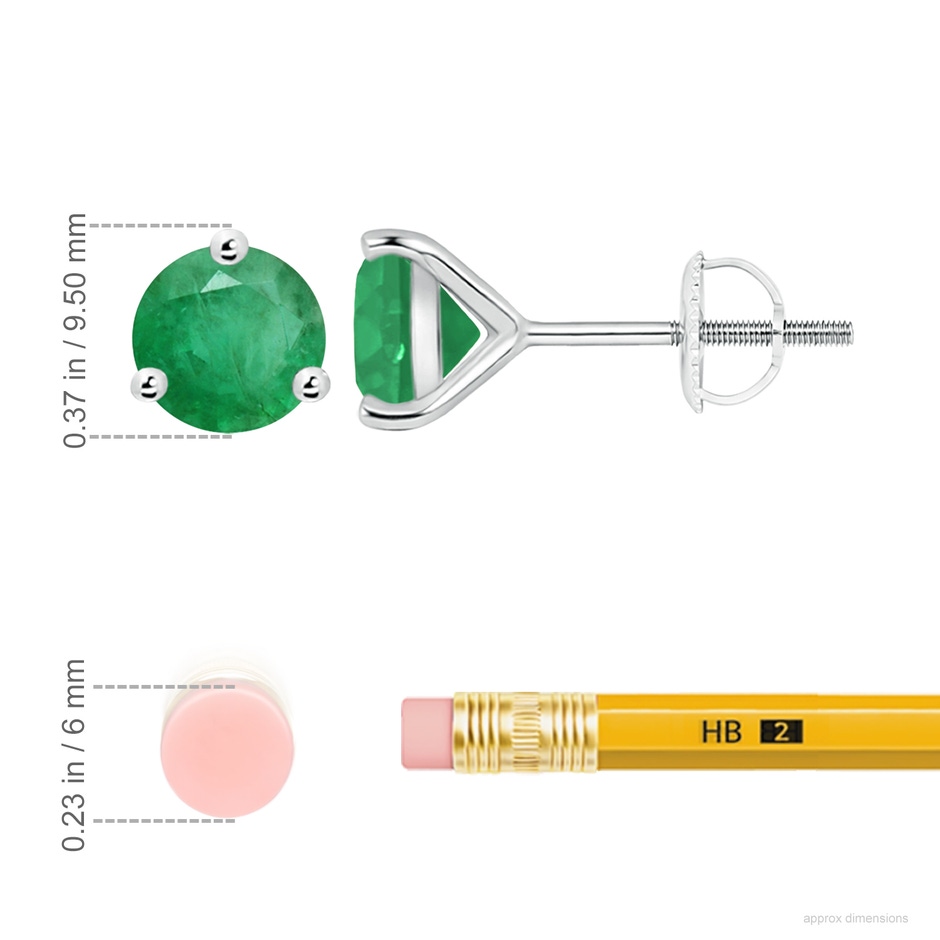 9mm A Martini-Set Round Emerald Stud Earrings in P950 Platinum ruler