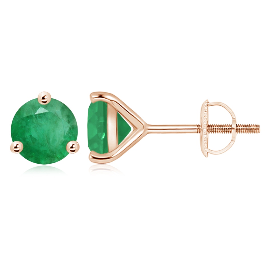 9mm A Martini-Set Round Emerald Stud Earrings in Rose Gold 