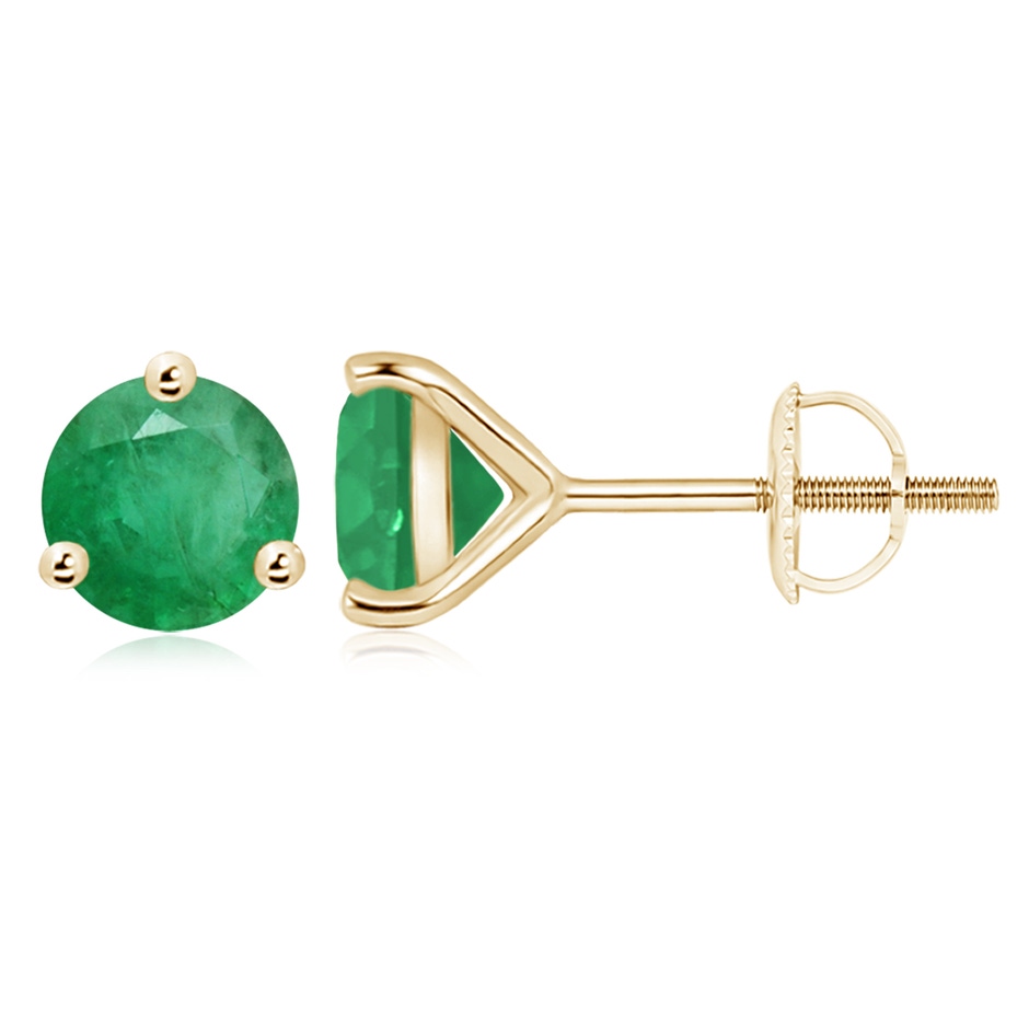 9mm A Martini-Set Round Emerald Stud Earrings in Yellow Gold 