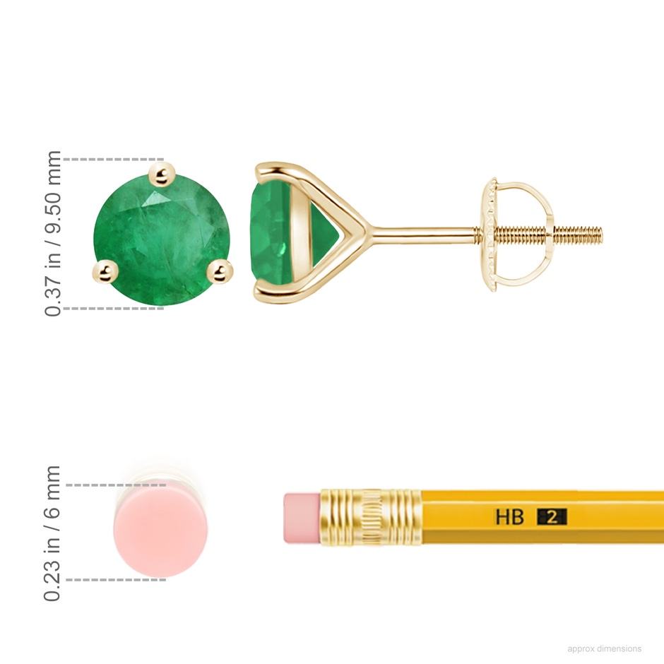 9mm A Martini-Set Round Emerald Stud Earrings in Yellow Gold ruler