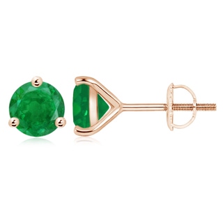 9mm AA Martini-Set Round Emerald Stud Earrings in Rose Gold
