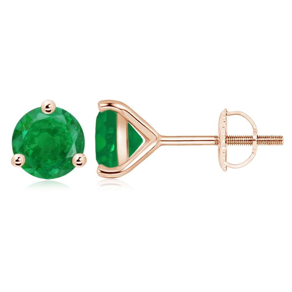 9mm AA Martini-Set Round Emerald Stud Earrings in Rose Gold 